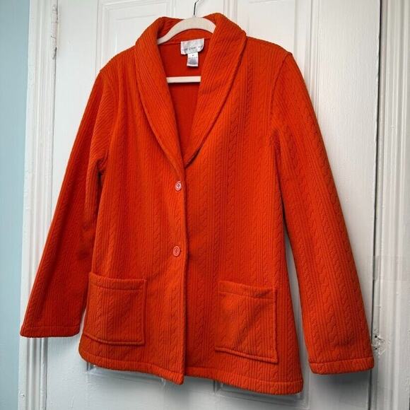 Susan Graver QVC Sweater Blazer Womens Medium Orange Quilted Fleece Robe Collar - Picture 1 of 5